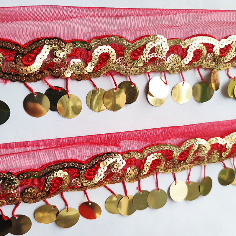 6CM gold and silver large sequins with hanging whiskers, machine embroidered beads, tassels, dance clothing accessories, lace XY10