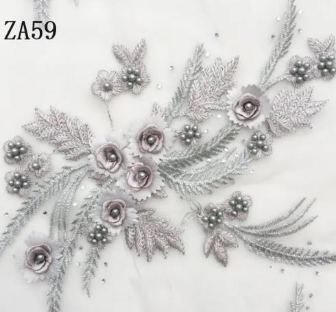 1 pair high-grade diamond embroidery bead lace black beige navy red purple pink blue green wedding dress veil clothing patch  ZA59