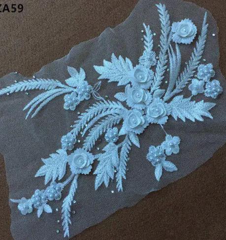 1 pair high-grade diamond embroidery bead lace black beige navy red purple pink blue green wedding dress veil clothing patch  ZA59