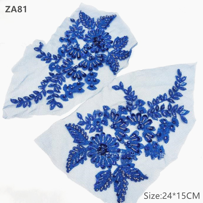 CHICKNIT 24*15cm royal blue sequiin bead Embroidered lace applique clothing dress accessories diy gown clothing accessories ZA81