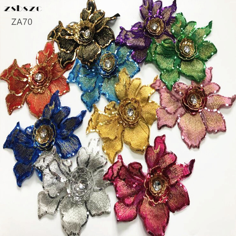 10PCS Sequin bead embroidery flower cloth paste 10 colors sew on wedding stage cloth patch paste accessories ZA70