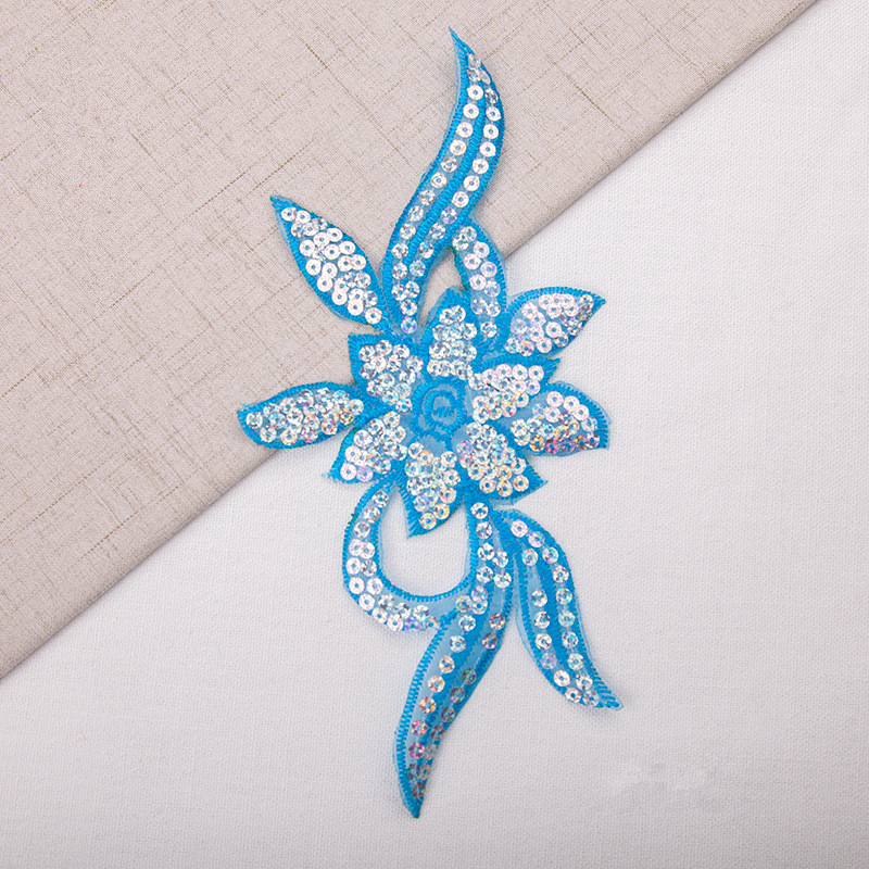 Ethnic embroidery fabric with sequin stickers Flower LACE Patch Bridal Wedding Dress Embossed Beading Embroidery lace Appliques  CA063