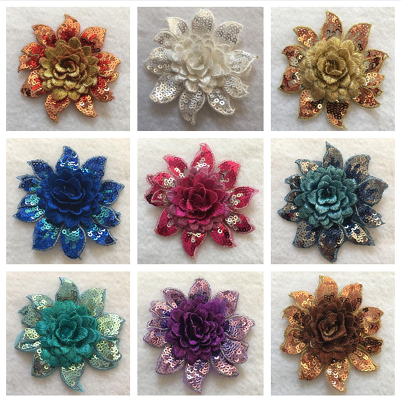 zsbszc 9 colors 7cm High-end 3D sequins flowers embroidery cloth patch wedding dress clothes decoration DIY accessories ZA71