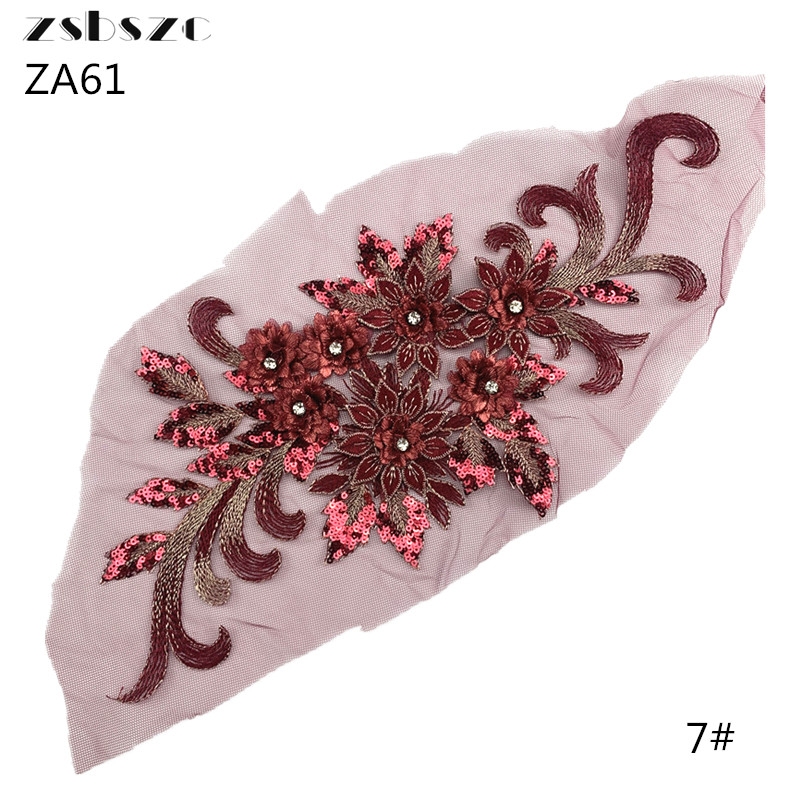 1PCS  High-quality new red beaded three-dimensional lace trim wedding dress costumes handmade DIY decorations ZA61