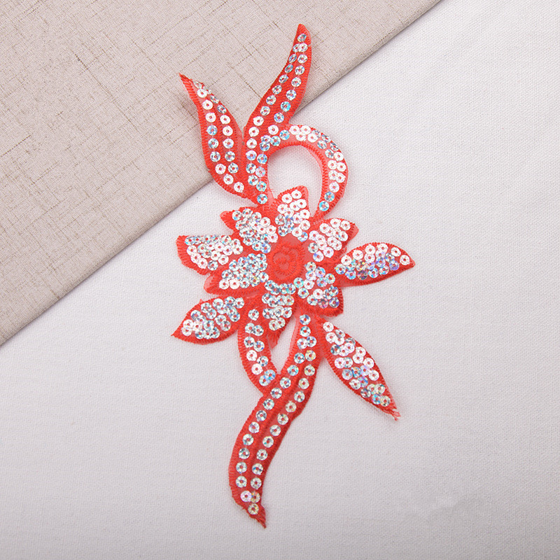 Ethnic embroidery fabric with sequin stickers Flower LACE Patch Bridal Wedding Dress Embossed Beading Embroidery lace Appliques  CA063