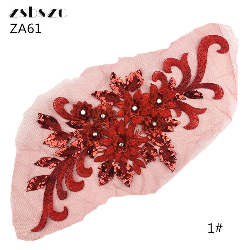 1PCS  High-quality new red beaded three-dimensional lace trim wedding dress costumes handmade DIY decorations ZA61