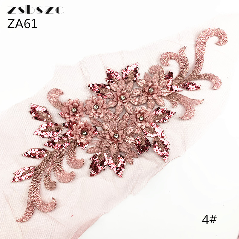 1PCS  High-quality new red beaded three-dimensional lace trim wedding dress costumes handmade DIY decorations ZA61