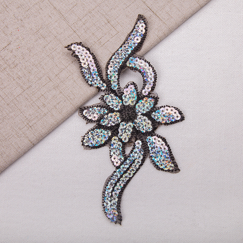 Ethnic embroidery fabric with sequin stickers Flower LACE Patch Bridal Wedding Dress Embossed Beading Embroidery lace Appliques  CA063