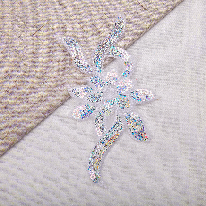 Ethnic embroidery fabric with sequin stickers Flower LACE Patch Bridal Wedding Dress Embossed Beading Embroidery lace Appliques  CA063