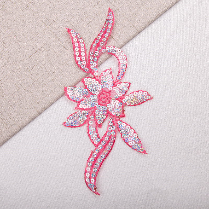 Ethnic embroidery fabric with sequin stickers Flower LACE Patch Bridal Wedding Dress Embossed Beading Embroidery lace Appliques  CA063