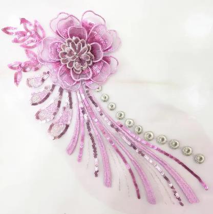 CHICKNIT 30*14cm purple 3D costume wedding new sequin embroidery lace gown applique clothes diy gown clothing accessories ZA78