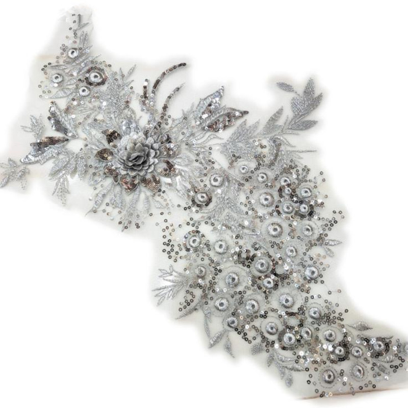 CHICKNIT 45*26cm 3D costume wedding fashion sequin embroidery lace flower applique clothes diy gown clothing accessories ZA74