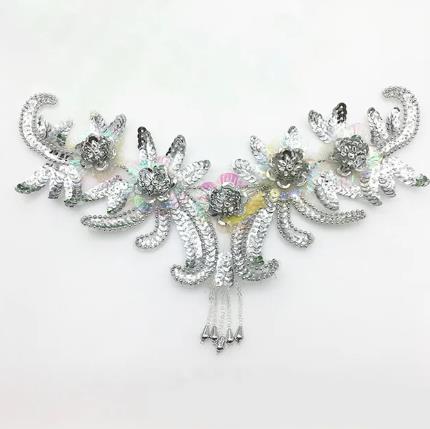 zsbszc 1 pcs 25*21CM gold silver 3D sequins embroidery cloth patch Applique Patches Clothing DIY Embroidery Sticker ZA73