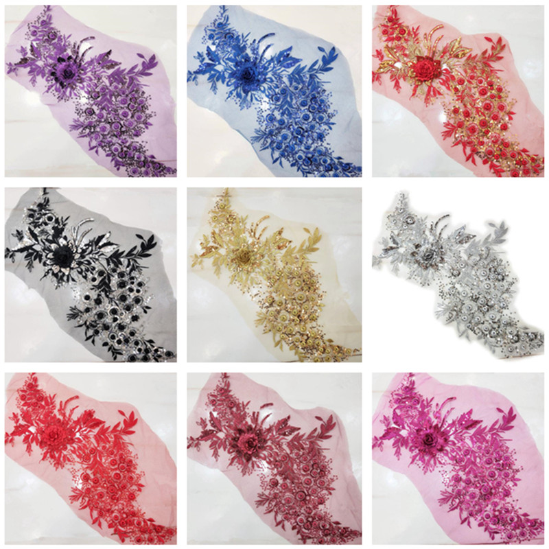 CHICKNIT 45*26cm 3D costume wedding fashion sequin embroidery lace flower applique clothes diy gown clothing accessories ZA74