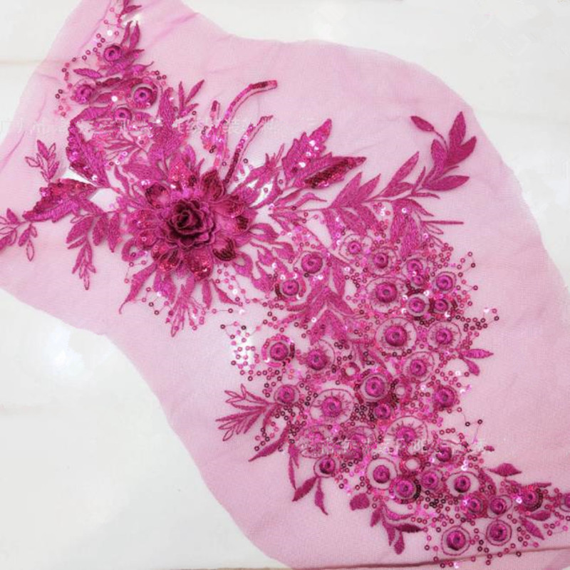 CHICKNIT 45*26cm 3D costume wedding fashion sequin embroidery lace flower applique clothes diy gown clothing accessories ZA74