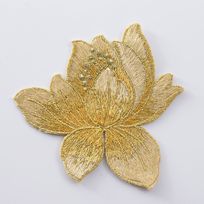 Custom patches sew on iron on lotus flower embroidery patch DIY accessories for clothing CA064