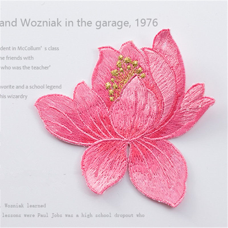 Custom patches sew on iron on lotus flower embroidery patch DIY accessories for clothing CA064