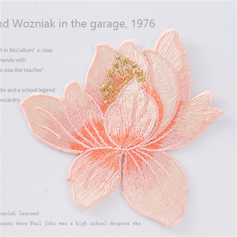 Custom patches sew on iron on lotus flower embroidery patch DIY accessories for clothing CA064