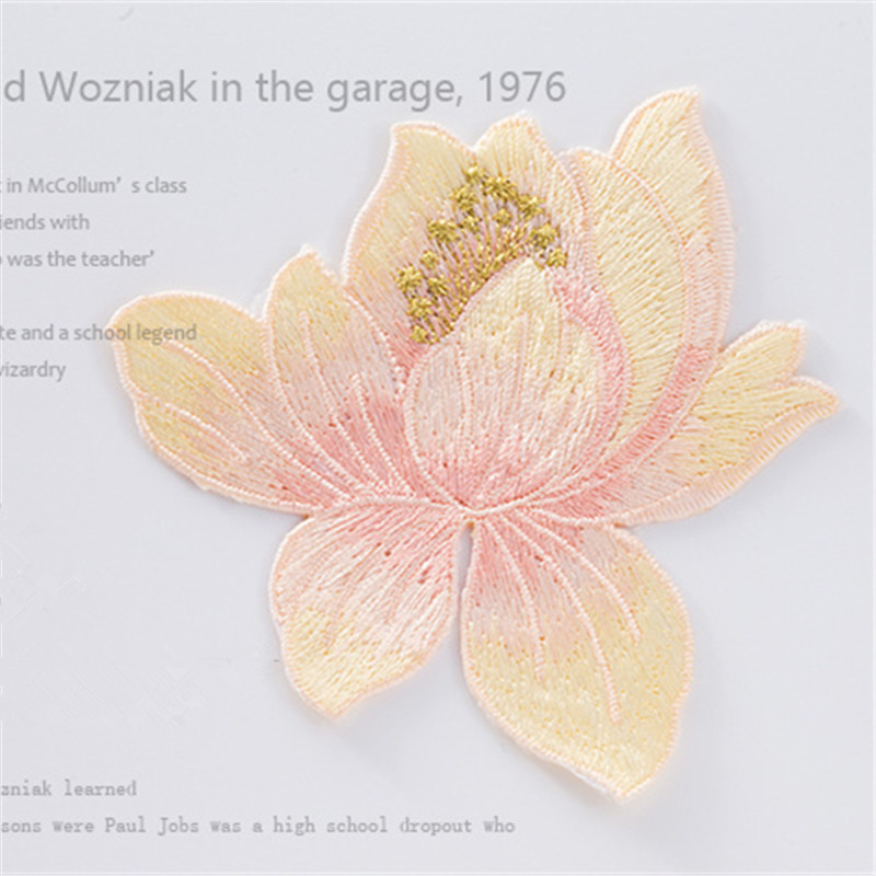 Custom patches sew on iron on lotus flower embroidery patch DIY accessories for clothing CA064