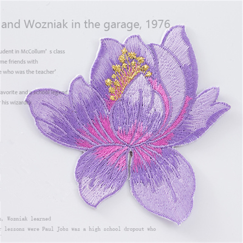 Custom patches sew on iron on lotus flower embroidery patch DIY accessories for clothing CA064