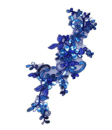 CHICKNIT   5pcs   28*13CM costume wedding fashion royalblue sequin embroidery lace flower applique clothes diy clothing accessories ZA83