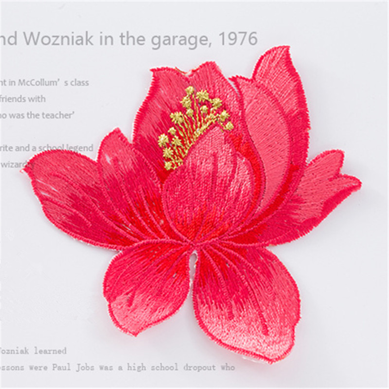 Custom patches sew on iron on lotus flower embroidery patch DIY accessories for clothing CA064