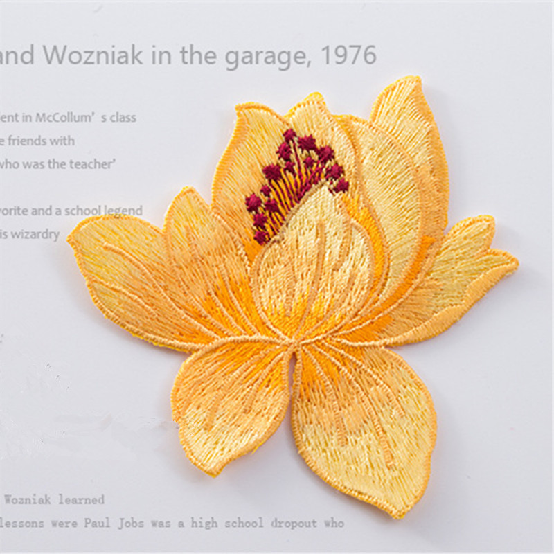 Custom patches sew on iron on lotus flower embroidery patch DIY accessories for clothing CA064