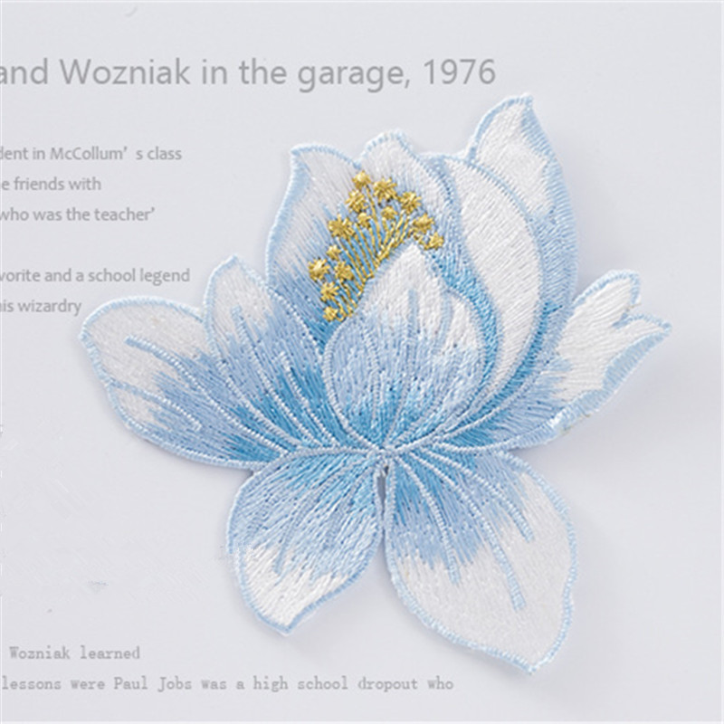 Custom patches sew on iron on lotus flower embroidery patch DIY accessories for clothing CA064