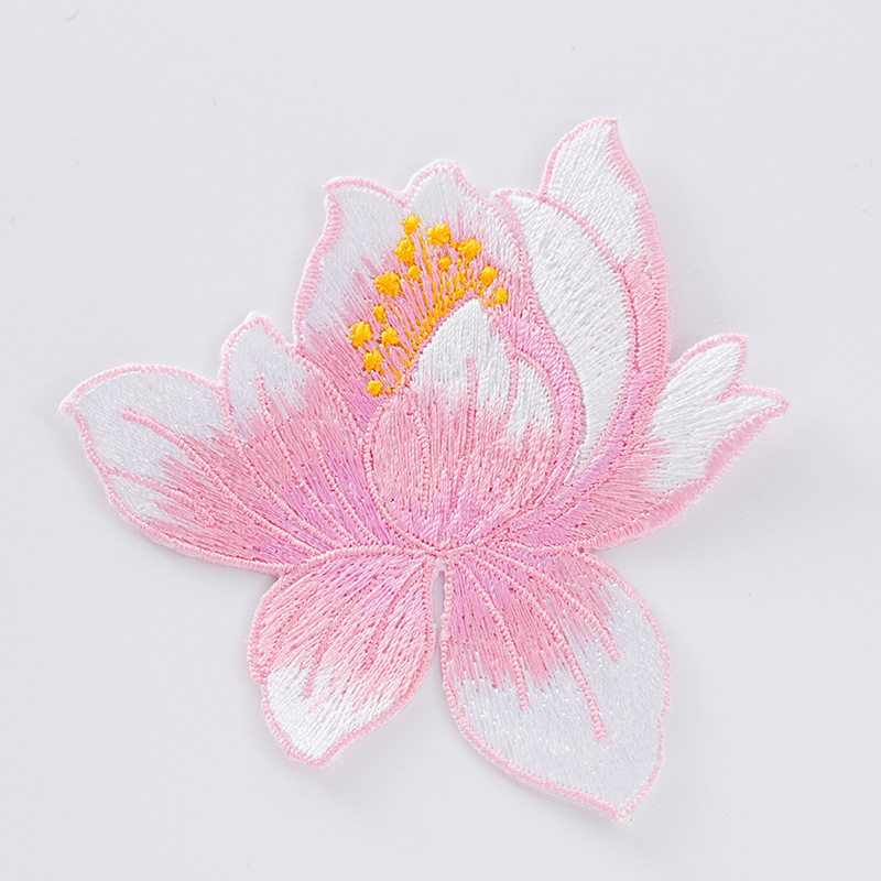 Custom patches sew on iron on lotus flower embroidery patch DIY accessories for clothing CA064