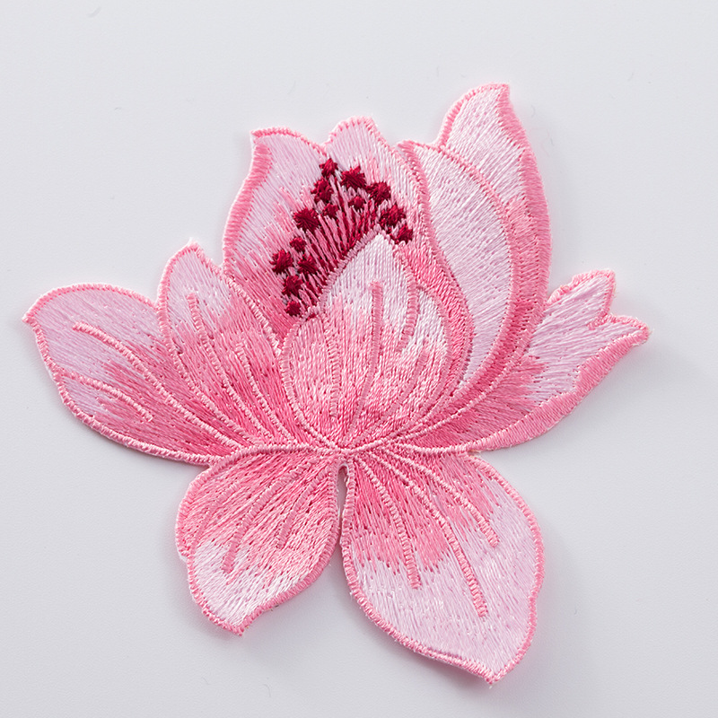 Custom patches sew on iron on lotus flower embroidery patch DIY accessories for clothing CA064