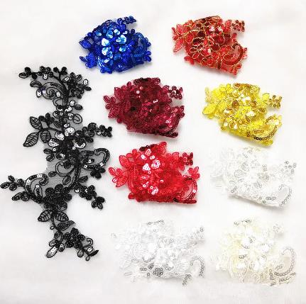 CHICKNIT   5pcs   28*13CM costume wedding fashion royalblue sequin embroidery lace flower applique clothes diy clothing accessories ZA83