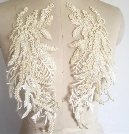 CHICKNIT 1 pair popular fashion Sequin bead Embroidery DIY patch Beaded Lace Appliquéd Wedding Dress Accessories ZA87