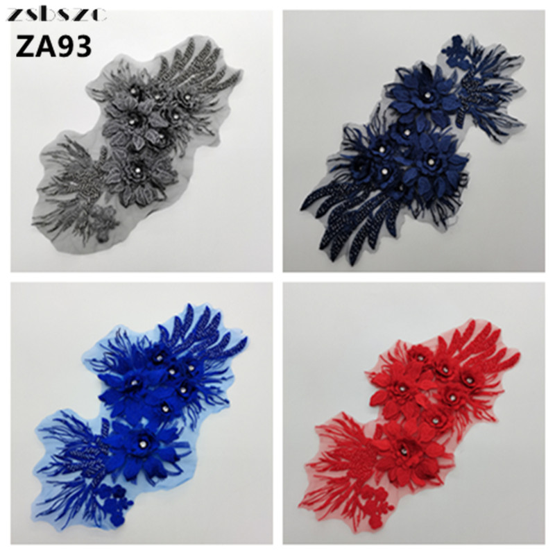 zsbszc 2pcs 32 * 18cm mesh sequin 3D bead embroidery flower diamond patch stage performance clothing accessories ZA93