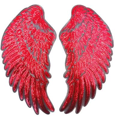 CHICKNIT 1 pair popular fashion Sequin Embroidery Wing Pattern Adhesive DIY iron on cloth patch Lace Accessories ZA86