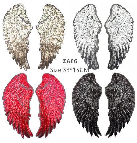 CHICKNIT 1 pair popular fashion Sequin Embroidery Wing Pattern Adhesive DIY iron on cloth patch Lace Accessories ZA86