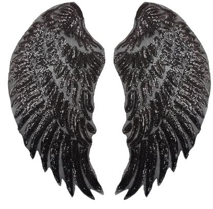 CHICKNIT 1 pair popular fashion Sequin Embroidery Wing Pattern Adhesive DIY iron on cloth patch Lace Accessories ZA86