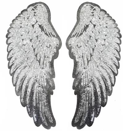 CHICKNIT 1 pair popular fashion Sequin Embroidery Wing Pattern Adhesive DIY iron on cloth patch Lace Accessories ZA86