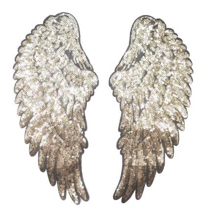 CHICKNIT 1 pair popular fashion Sequin Embroidery Wing Pattern Adhesive DIY iron on cloth patch Lace Accessories ZA86