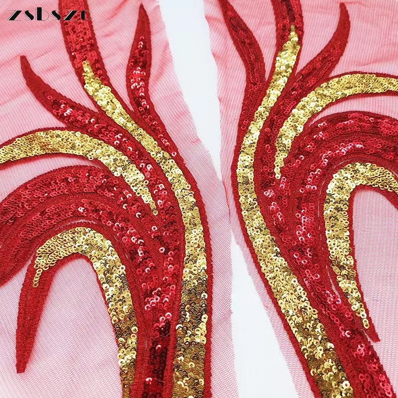 zsbszc new 1 pair Double-color sequin embroidery patches phoenix tail sew on stage performance dress decoration accessories ZA92