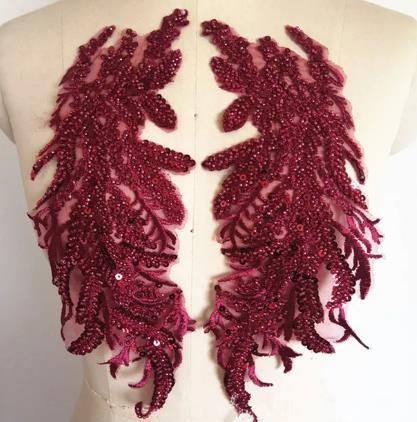 CHICKNIT 1 pair popular fashion Sequin bead Embroidery DIY patch Beaded Lace Appliquéd Wedding Dress Accessories ZA87