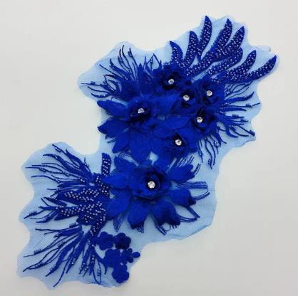 zsbszc 2pcs 32 * 18cm mesh sequin 3D bead embroidery flower diamond patch stage performance clothing accessories ZA93
