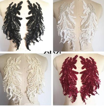 CHICKNIT 1 pair popular fashion Sequin bead Embroidery DIY patch Beaded Lace Appliquéd Wedding Dress Accessories ZA87