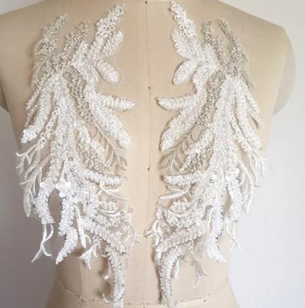 CHICKNIT 1 pair popular fashion Sequin bead Embroidery DIY patch Beaded Lace Appliquéd Wedding Dress Accessories ZA87