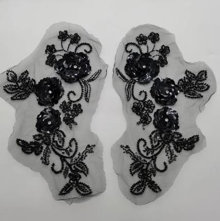 zsbszc 1pair 3D beaded sequins flower stickers mesh lace wedding dress headdress children clothing DIY skirt accessories ZA94