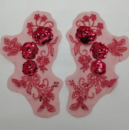 zsbszc 1pair 3D beaded sequins flower stickers mesh lace wedding dress headdress children clothing DIY skirt accessories ZA94