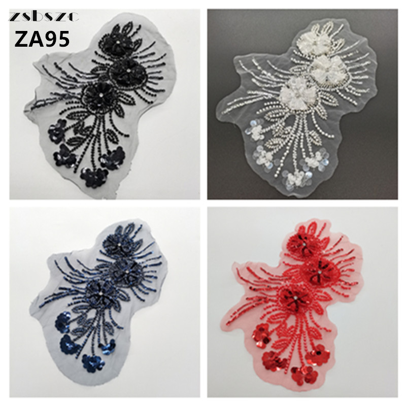 zsbszc 1pcs White Black 3D Beaded Embroidery Sequins Flower Clothing Accessories Handmade DIY Bride Headwear Wedding Dress ZA95