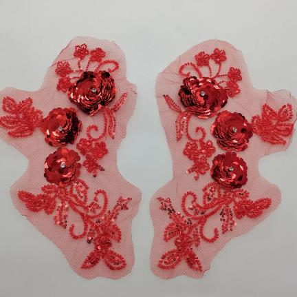 zsbszc 1pair 3D beaded sequins flower stickers mesh lace wedding dress headdress children clothing DIY skirt accessories ZA94