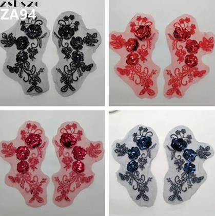 zsbszc 1pair 3D beaded sequins flower stickers mesh lace wedding dress headdress children clothing DIY skirt accessories ZA94