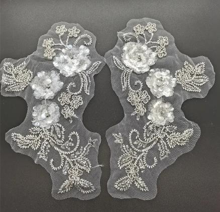 zsbszc 1pair 3D beaded sequins flower stickers mesh lace wedding dress headdress children clothing DIY skirt accessories ZA94