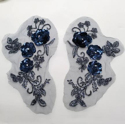 zsbszc 1pair 3D beaded sequins flower stickers mesh lace wedding dress headdress children clothing DIY skirt accessories ZA94